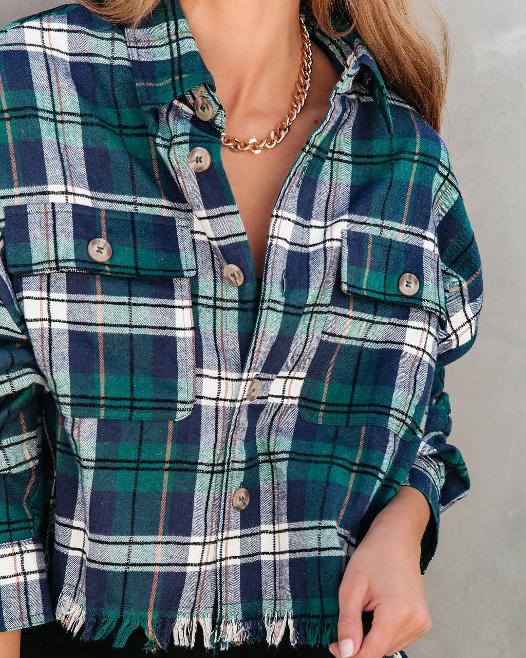 Sporadically Cool Plaid Frayed Button Down Top - Se7enfashion