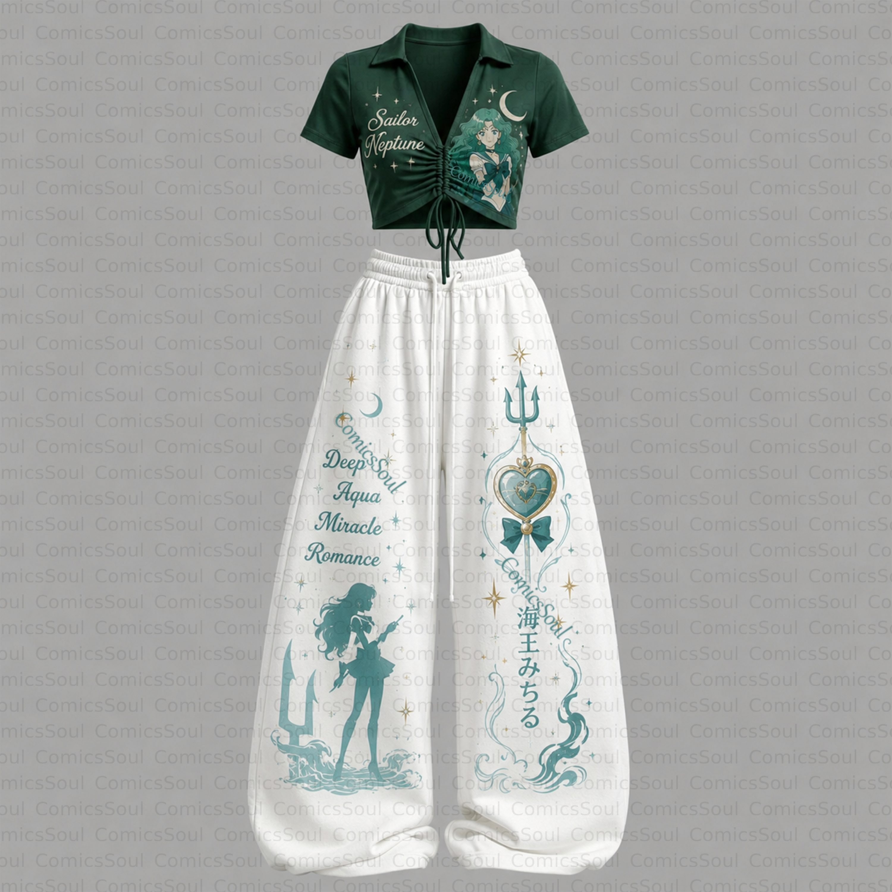Sailor Moon Drawstring Short Sleeve Top & Long Pants Two-Piece Set