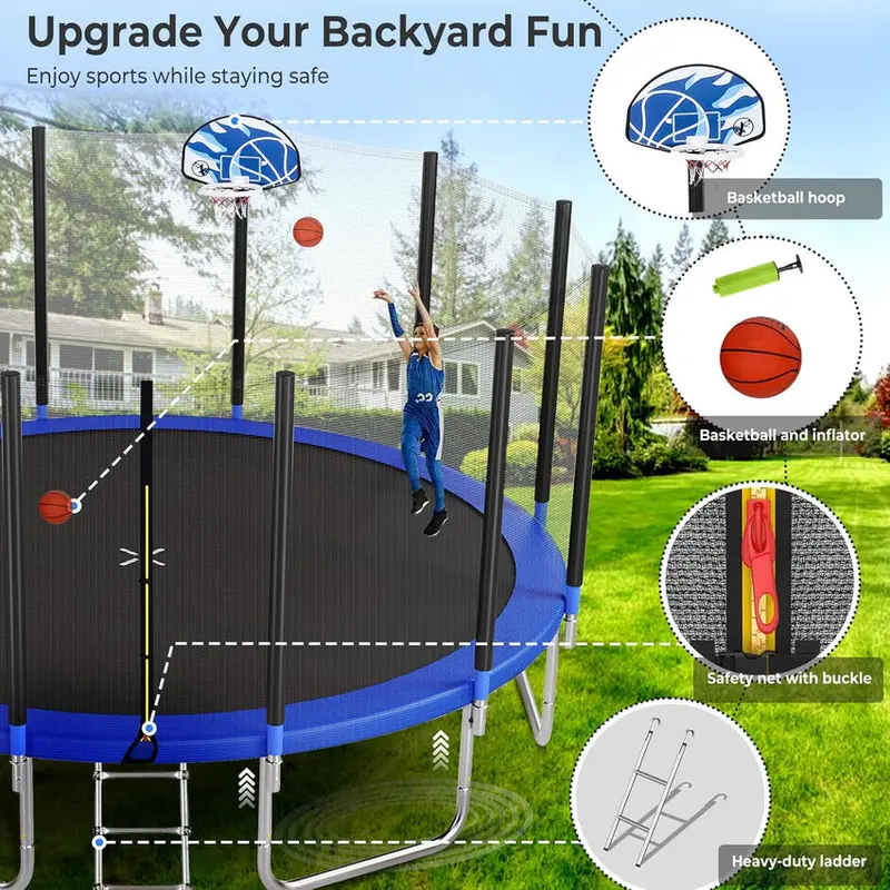 Trampoline With Enclosure Net And Adjustable Basketball Hoop - 8ft, 10ft, 12ft, 14ft, 15ft, 16ft - Image 33 Trampoline With Enclosure Net And Adjustable Basketball Hoop - 8ft, 10ft, 12ft, 14ft, 15ft, 16ft - Image 33