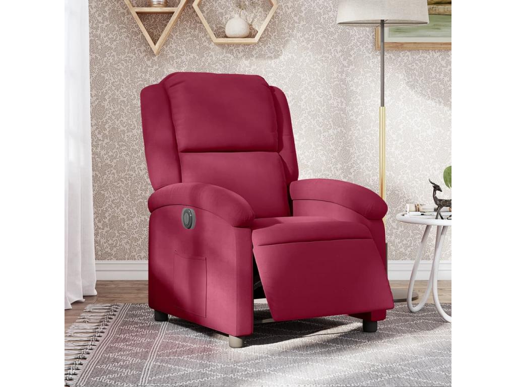 Sillón reclinable eléctrico de terciopelo rojo tinto
