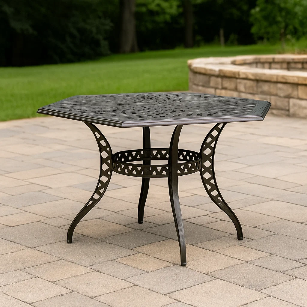 Mesa de comedor de terraza,negro,aluminio,adecuado para jardín,135x135x76 cm