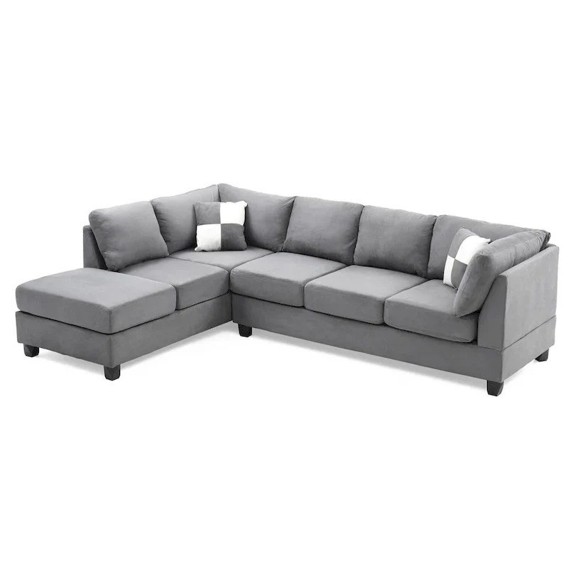 Malone 111-Inch Suede 4-Seater Sectional Sofa with Two Throw Pillows - Dimensions: 111L x 78W x 34H