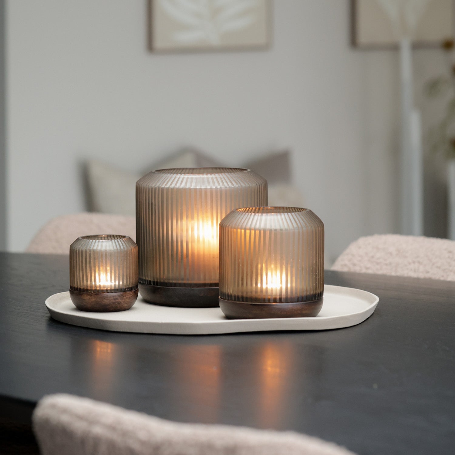 Atmooz Sablon kaarsenhouder M - donker hout & glas