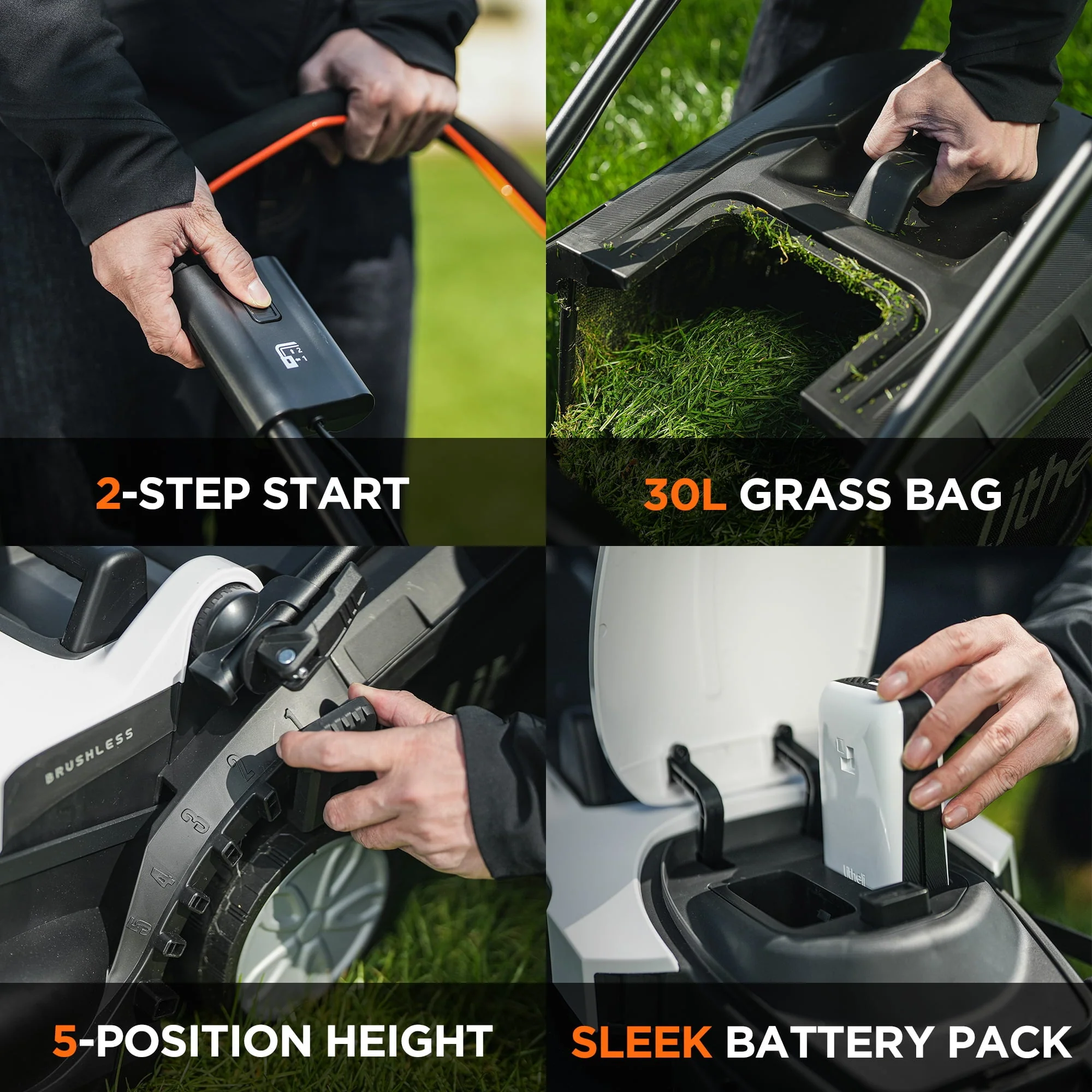Litheli Cordless Lawn Mower 13 Inch, 5 Heights Adjustment, U20 Series 20V Electric Lawn Mowers for Garden With Brushless Motor, 4.0Ah Portable Battery Included - Image 6
