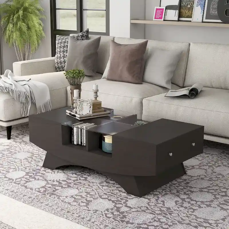 Angelic Contemporary Storage Coffee Table with Glass Insert by Furniture of America