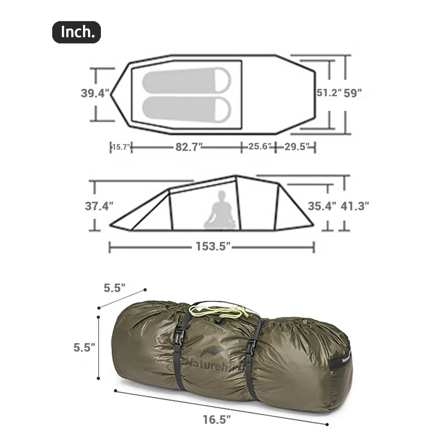 Naturehike, Ultralight Hiking Tent, Tear-resistant Tunnel Tent, Waterproof Camping Tent, Windproof Tent with Hall, 15D Lightweight Silicone-coated Nylon Fabrics,Large size for 2/3 Person. - Image 6