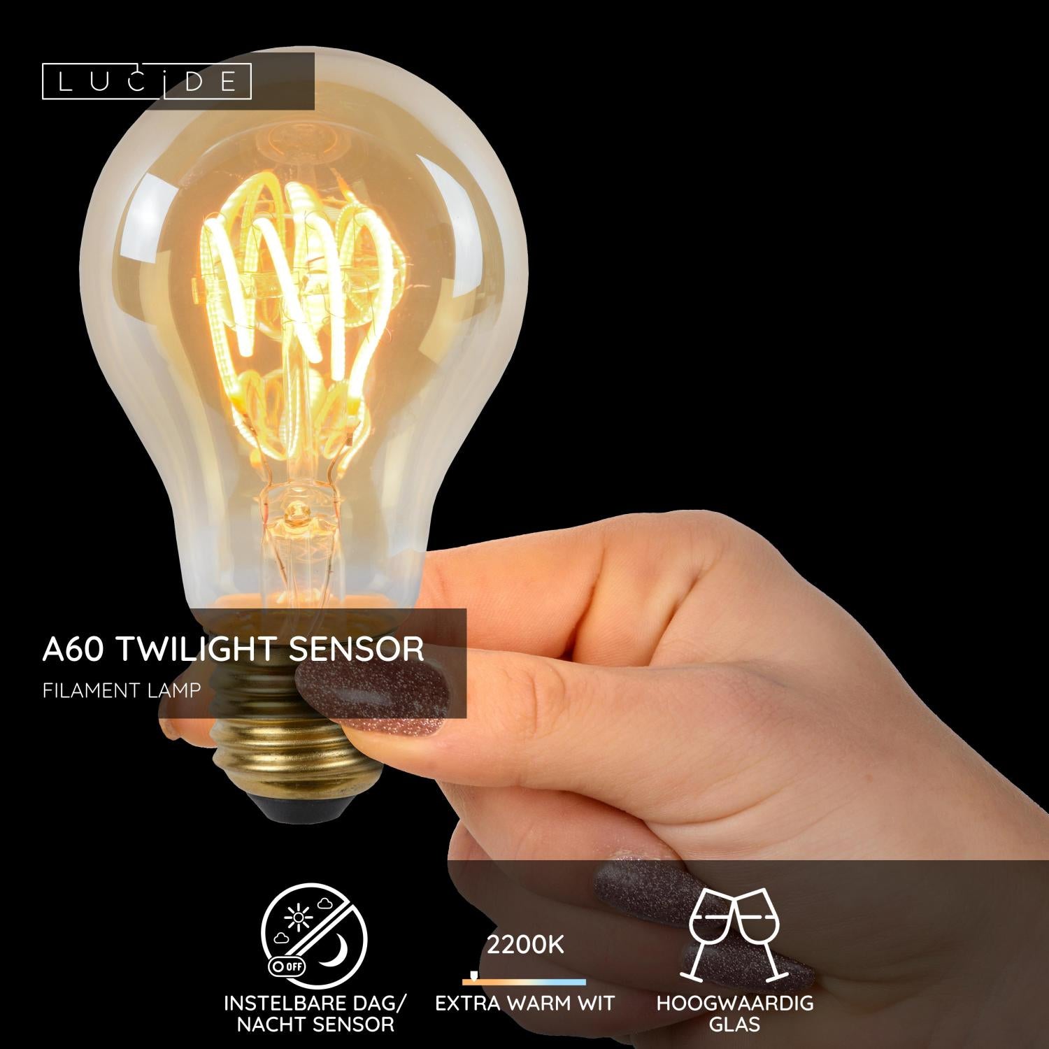 Lucide A60 TWILIGHT SENSOR Filament lamp - Amber (set van 4)