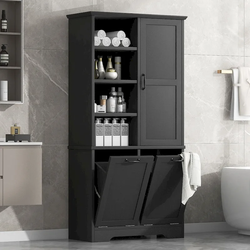 Multi-Functional Bathroom Storage Cabinet with Doors, Drawers, and Tilt-Out Laundry Hamper