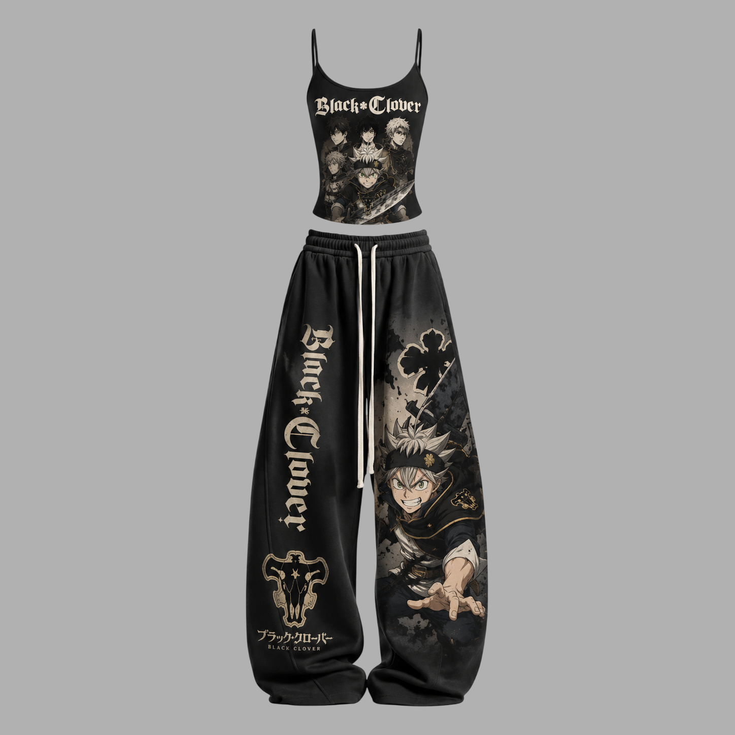 Black Clover T-Shirt & Elasticated Trousers Two-Piece Set