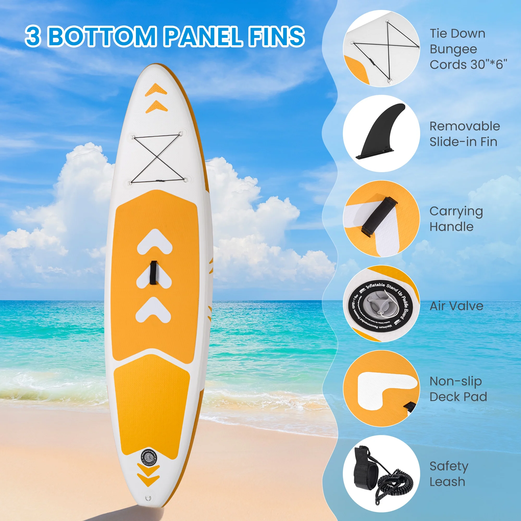 Naipo 120"x30"x6" Inflatable Paddle Board Stand Up Paddle Board SUP Board Ultra-Light (17LBS) For Summer Surfing, Orange - Image 7