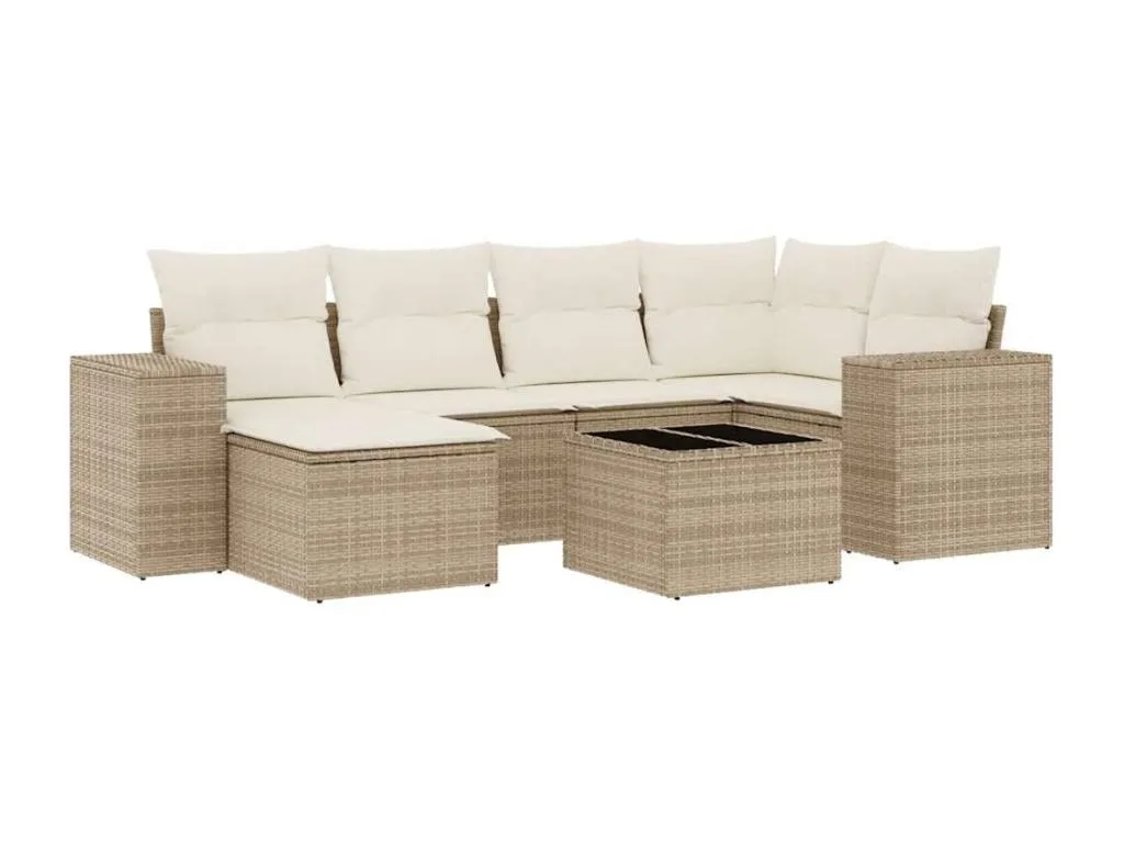 Set sofás de jardín 7 piezas y cojines ratán sintético beige 66901ftzm