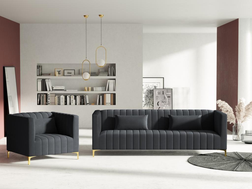 Sillón Confortzx de terciopelo gris oscuro - 90x85x74cm