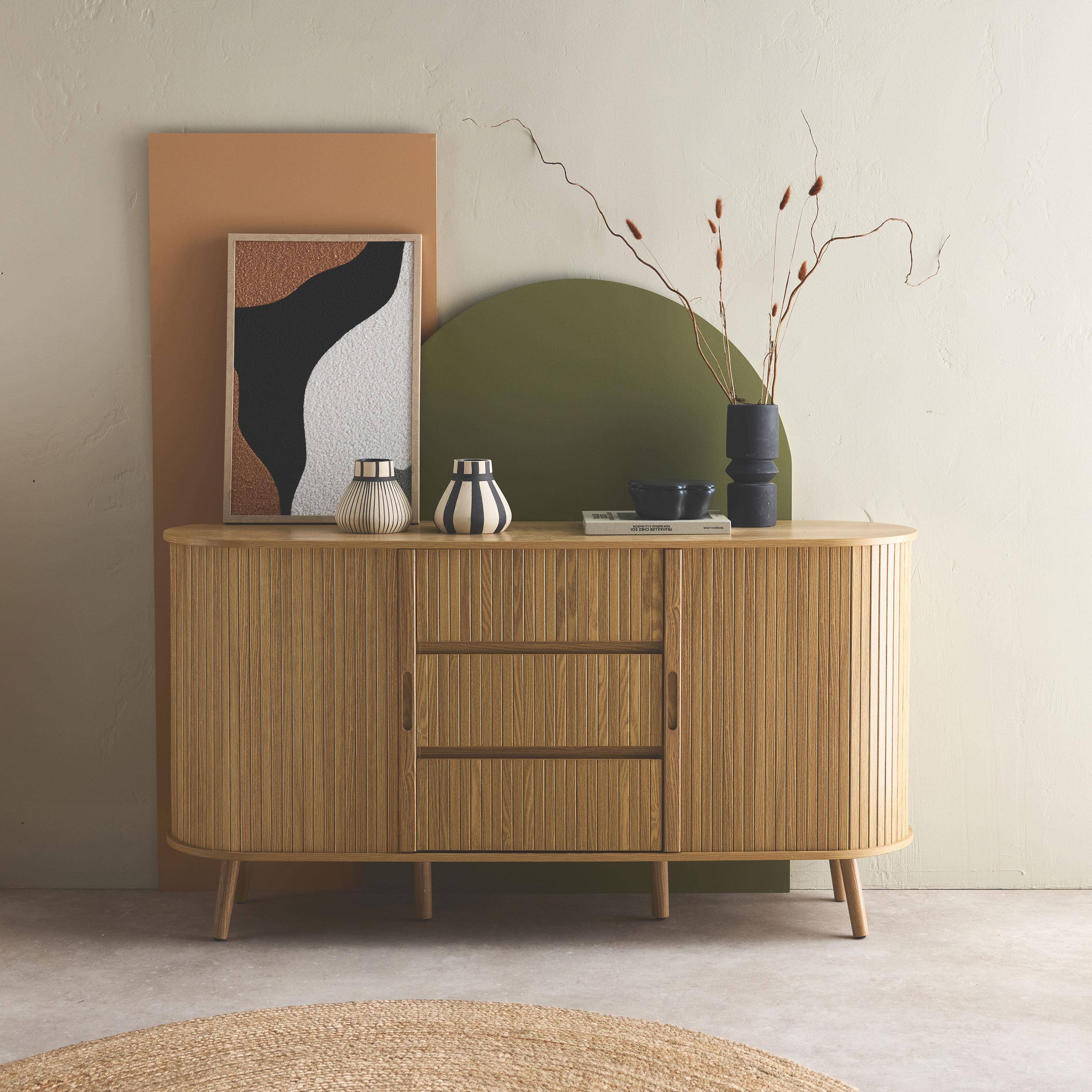 Legacy - Aparador escandinavo efecto madera ranurada con 2 puertas correderas, 150cm