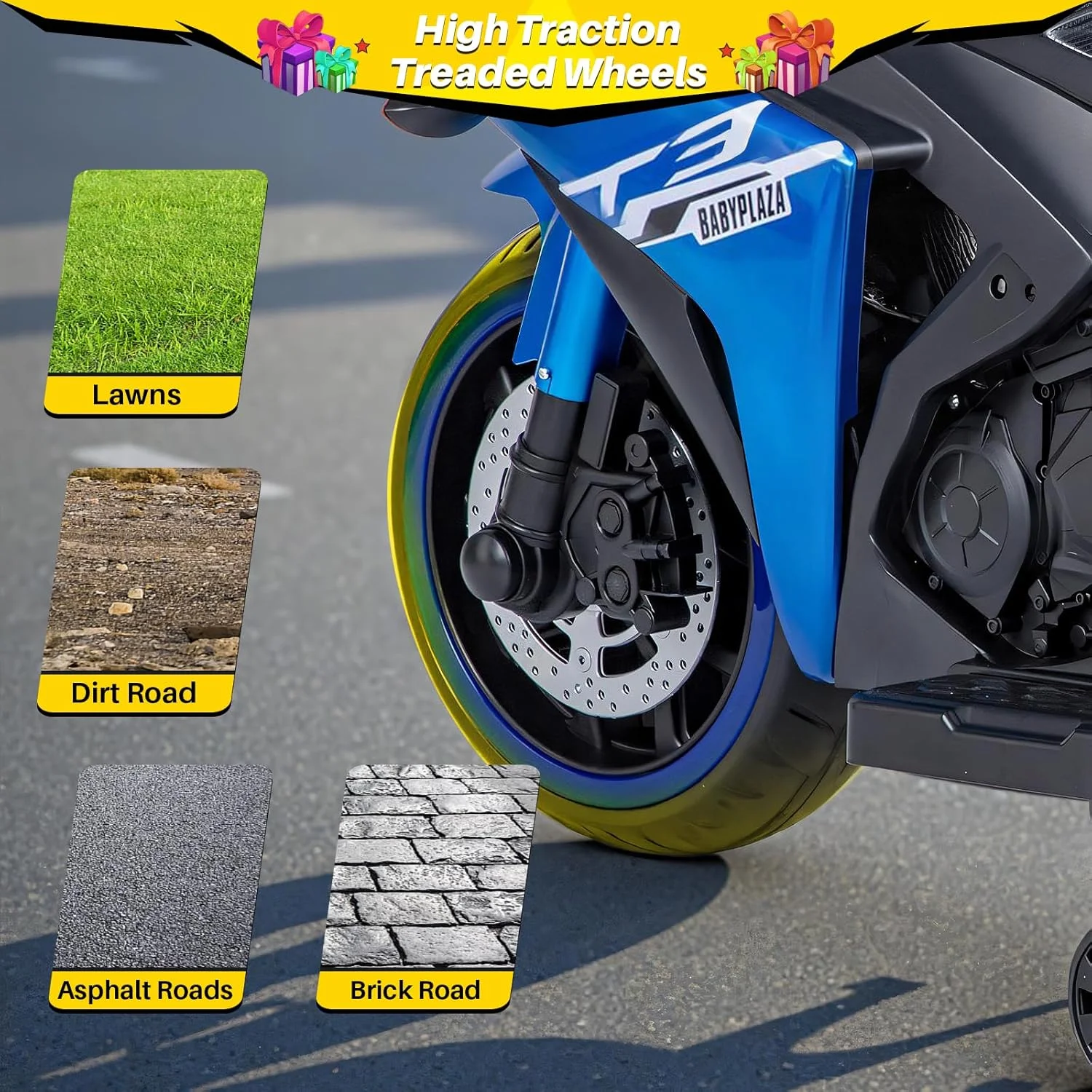 2 Seats Electric Dirt Bike Motorcycle for Kid 3-8, 12V Kids Motorcycle with Manual Throttle, Lighting Wheels, Music Function, Max Load 99LB (Blue) - Image 11