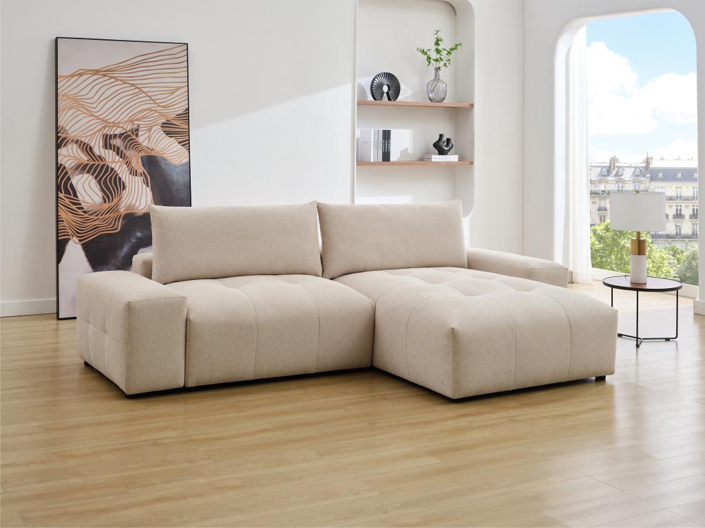 Sofá rinconera reversible - tela beige mélange