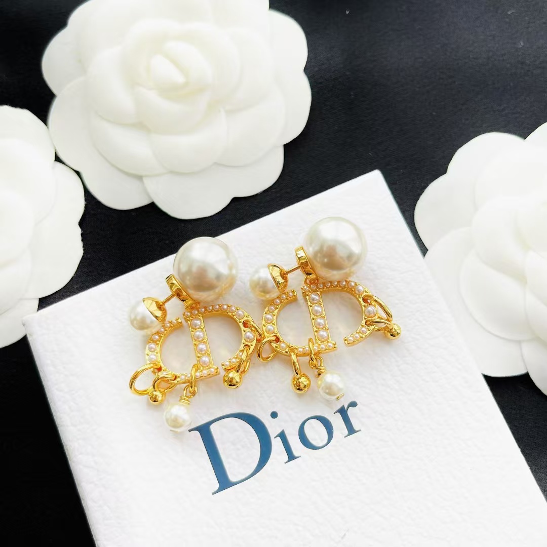 Dior Baroque CD Paved Pearl Earrings - Original Replica Club