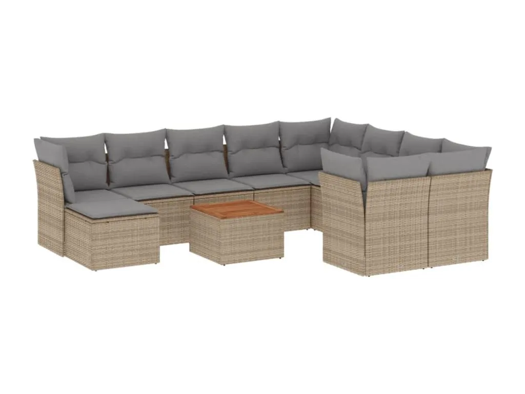 Set de sofás de jardín 11 piezas en ratán PE beige mezcla con cojines AA3599887