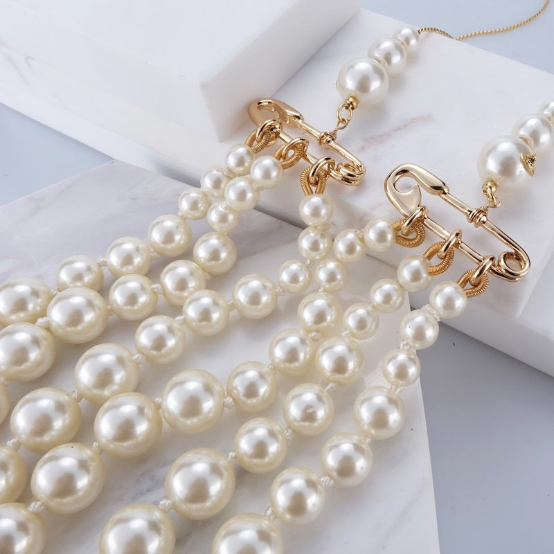 Vivienne Westwood Half Chain Half 3 Row Pearl Necklace - Original Replica Club