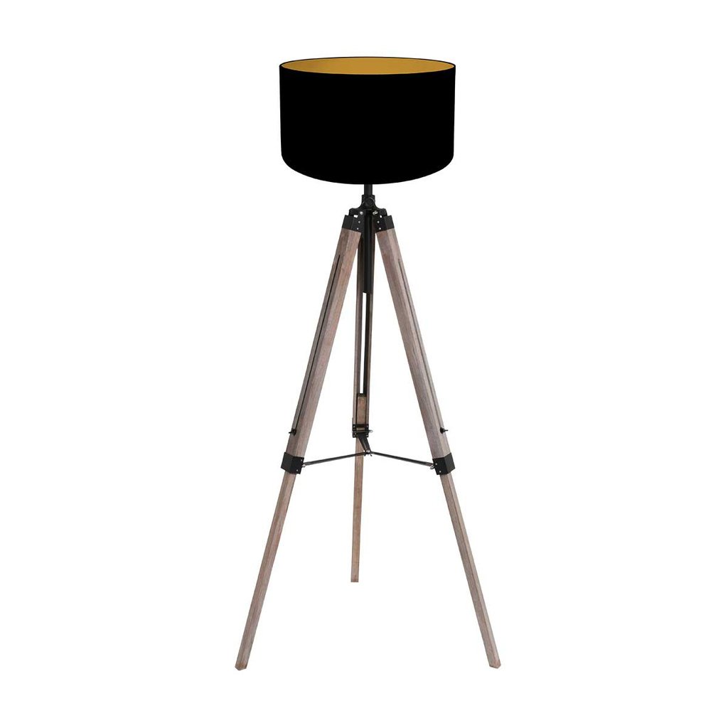Mexlite Vloerlamp Triek Driepoot incl. Linnen Kap Zwart - Goud Ø 40cm