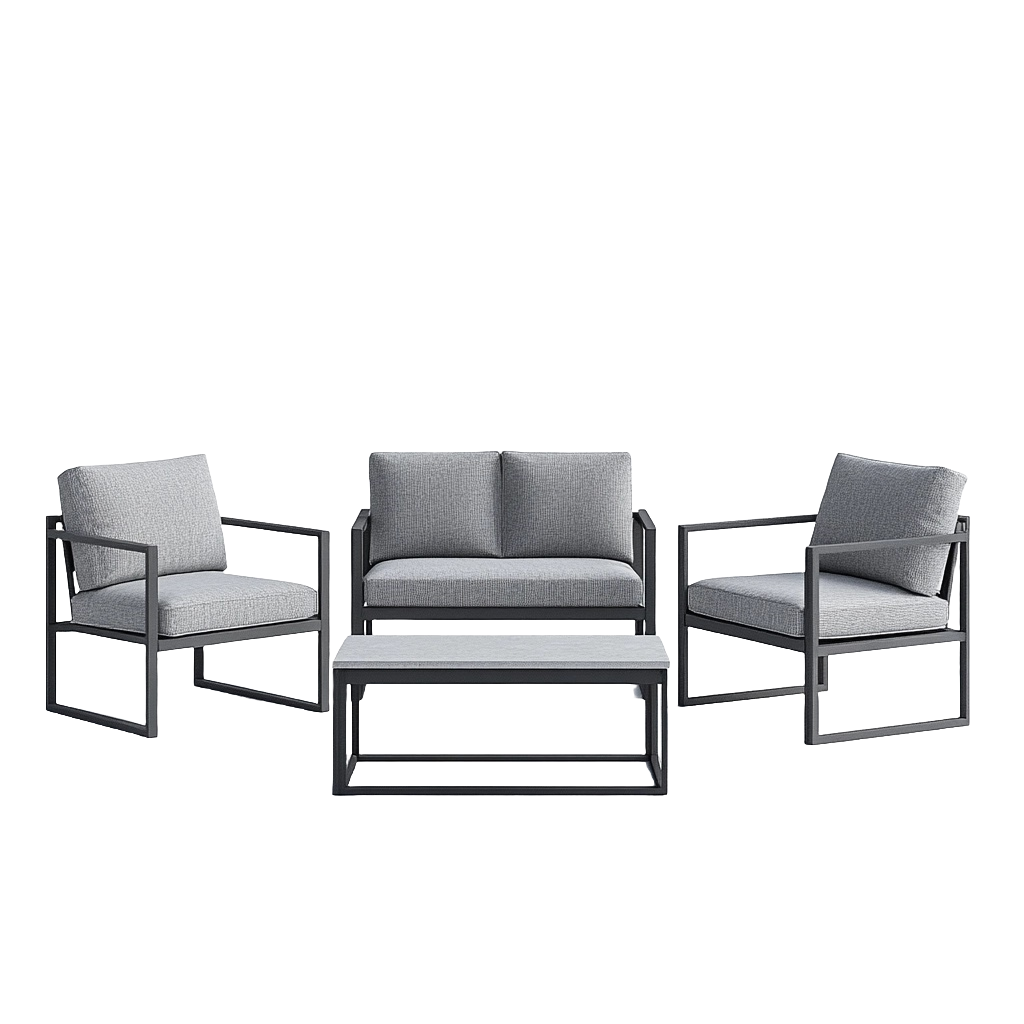 Conjunto de muebles de jardín gris con estructura de aluminio, sofá de 4 piezas con cojines extraíbles y mesa para terraza ar5073276