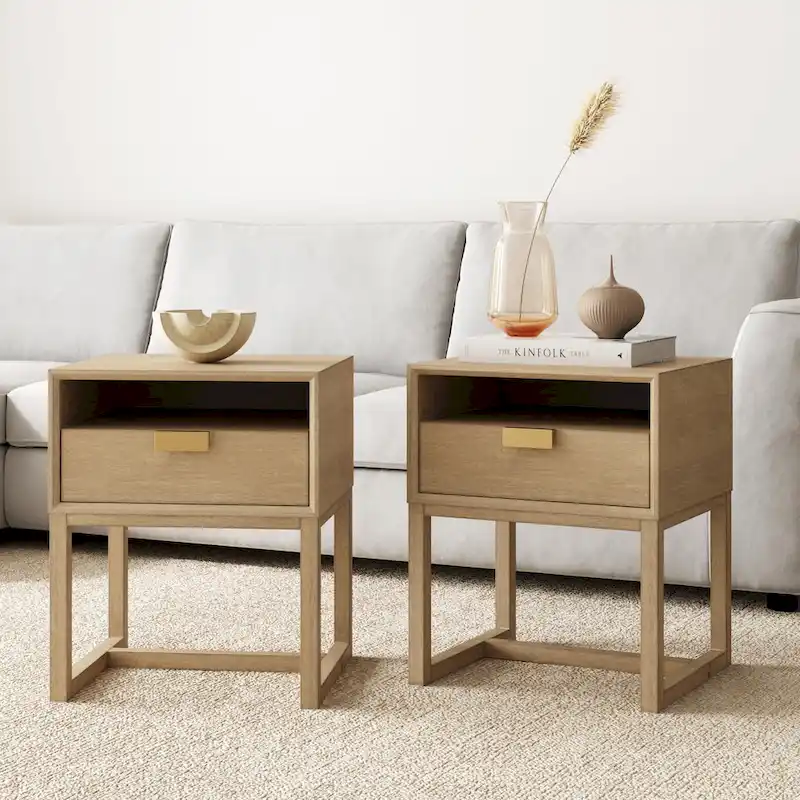 Nathan James Luke Wooden End Table with Storage Drawer and Open Cubby