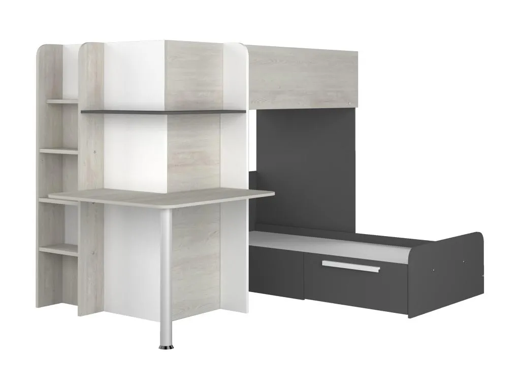 Litera rincorena 2x90x190 cm - Con escritorio - Gris blanco y negro - Alkihogares