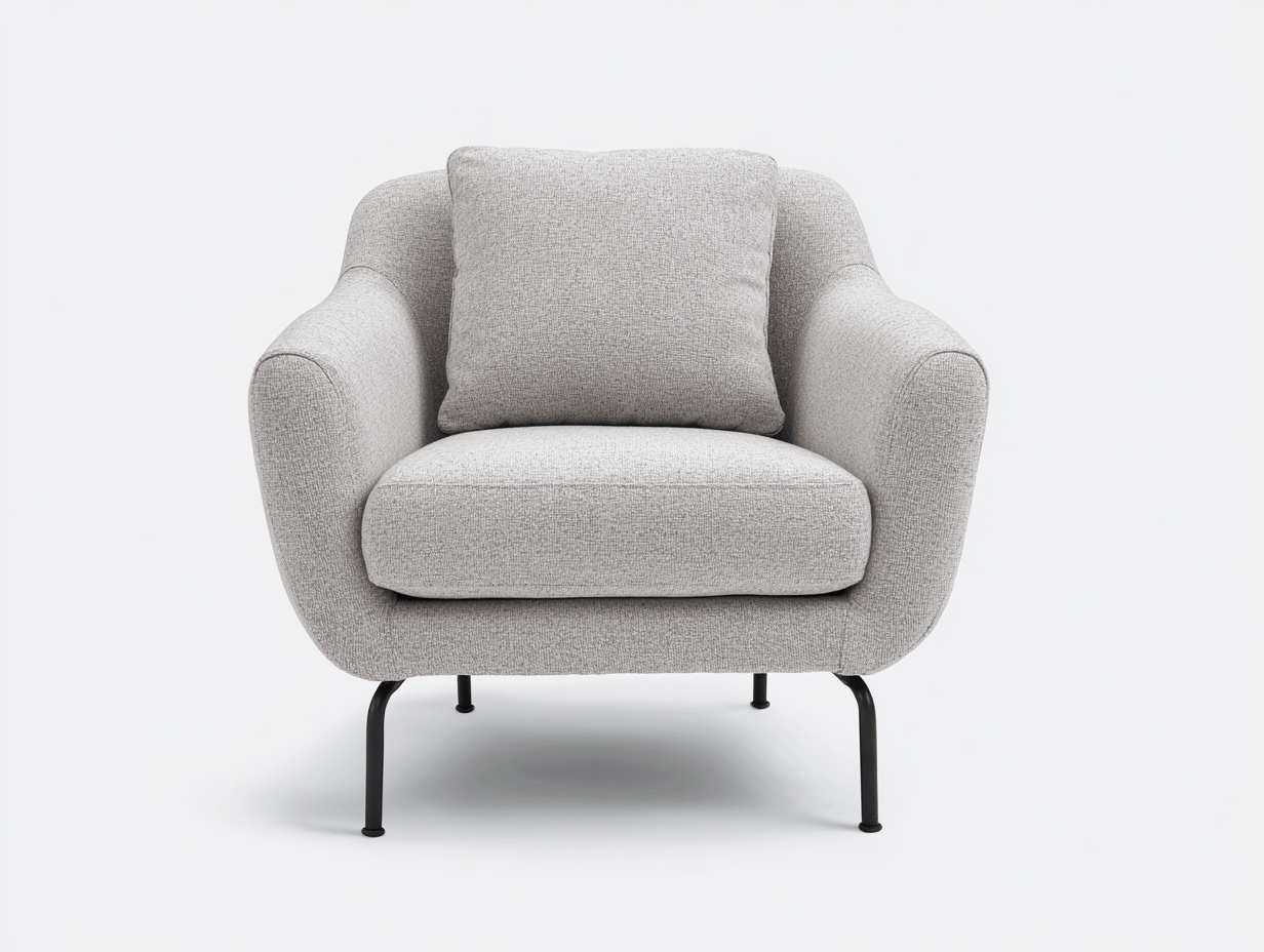 Sillón tapizado de tela 88×85×78 cm – gris claro – estilo moderno con cojín desmontable y un respaldo