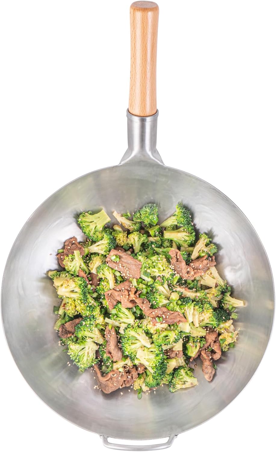 Restaurantware Carbon Steel Wok 1 Pack of 14 Inch Heavy-Duty Stir Fry Pan Silver Hand Hammered Wok Efficient Maneuvering Steel Helper Handle Uniform Heat Distribution Asian Cooking