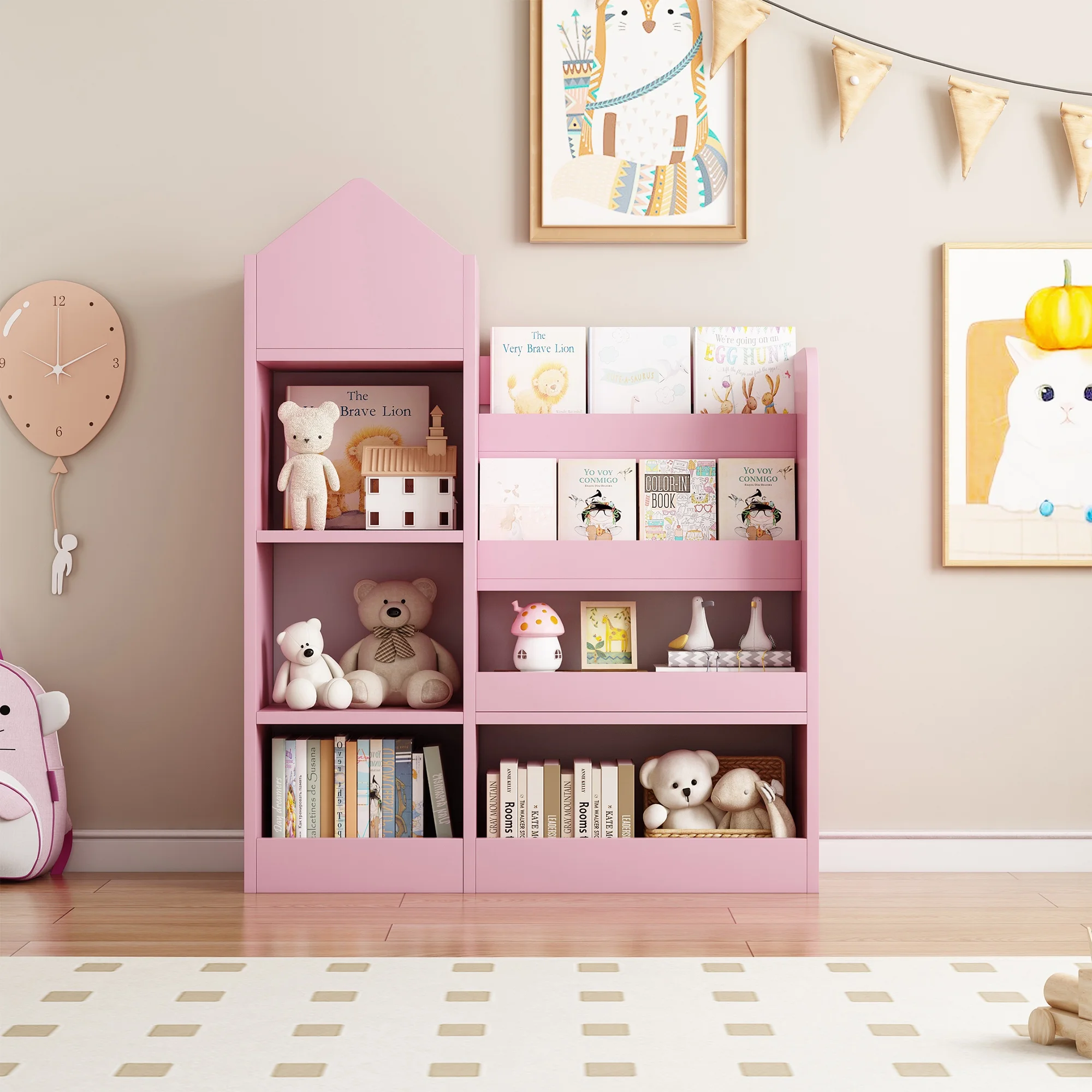 PAPROOS Kids Bookshelf, Wooden Kids Bookcase with Toy Storage Organizer Cabinet, Children Multi Shelf Cubby for Classroom, Kids Bedroom, Nursery, Wood - Image 12