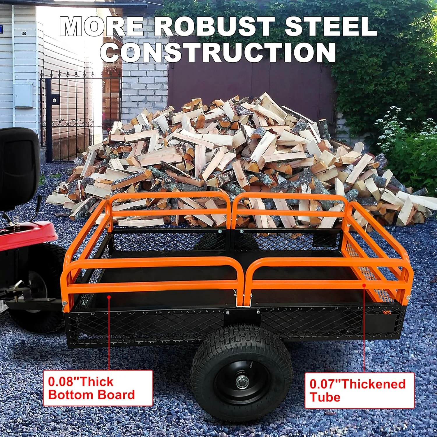 Heavy Duty Steel ATV Trailer,1600 Lbs Dump Cart, 15 Cubic Feet, Removable Sides, for Riding Lawn Mower Tractor - Image 7