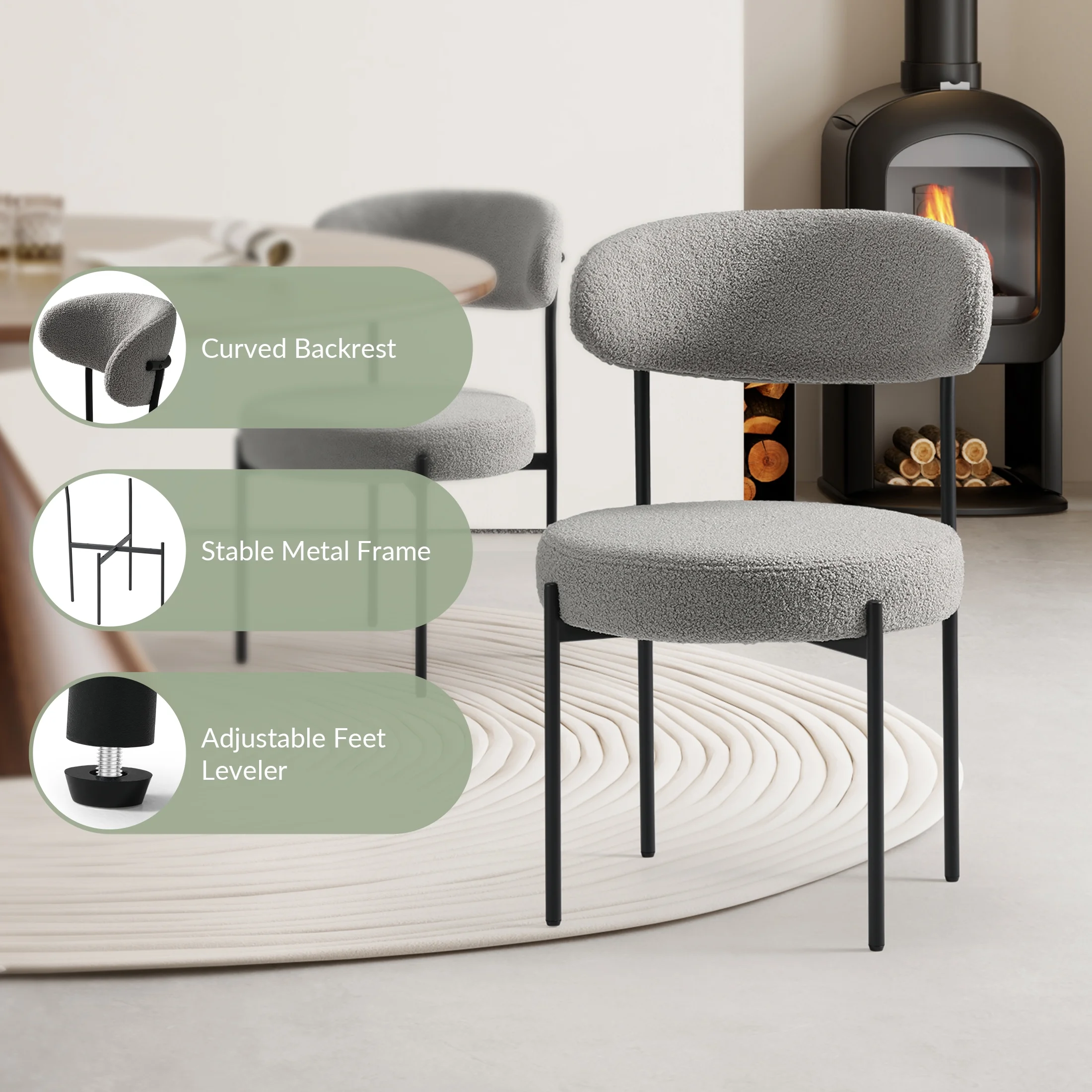 WestinTrends Alexandria Mid-Century Modern Upholstered Sherpa Round Dining Chairs (Set of 4), Sunset Gold - Image 24