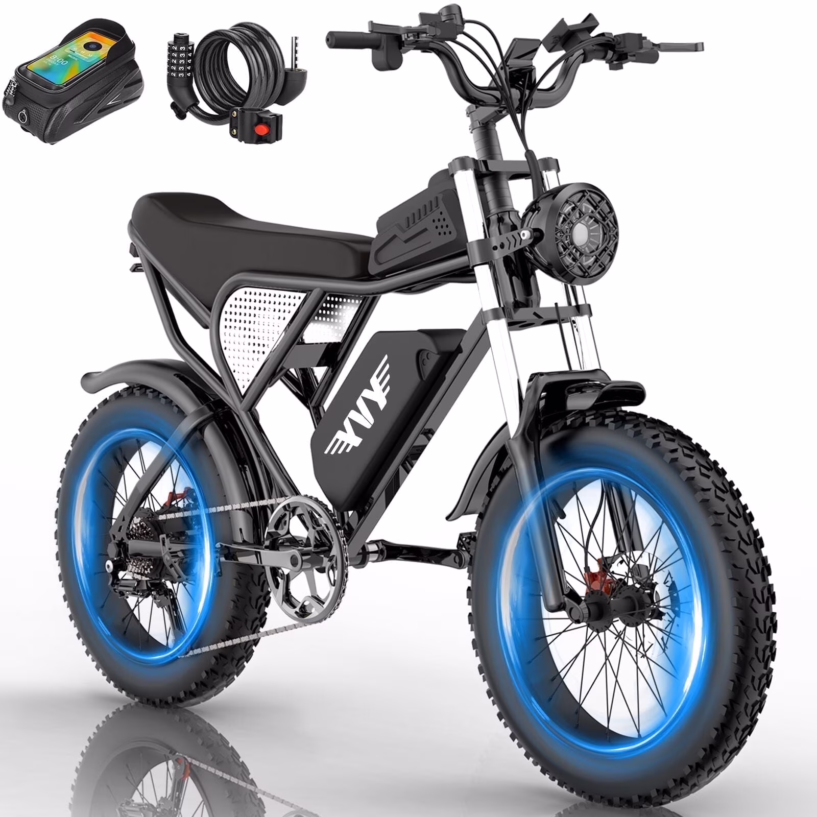 YVY 1500W Electric Bike for Adults, 33MPH 20'' Fat Tire Electric Motorcycle, 48V 20AH Removable Battery, 30 - 60 Miles Mountain Bike UL2849(20Inch-1500W-48V 20AH-33MPH)
