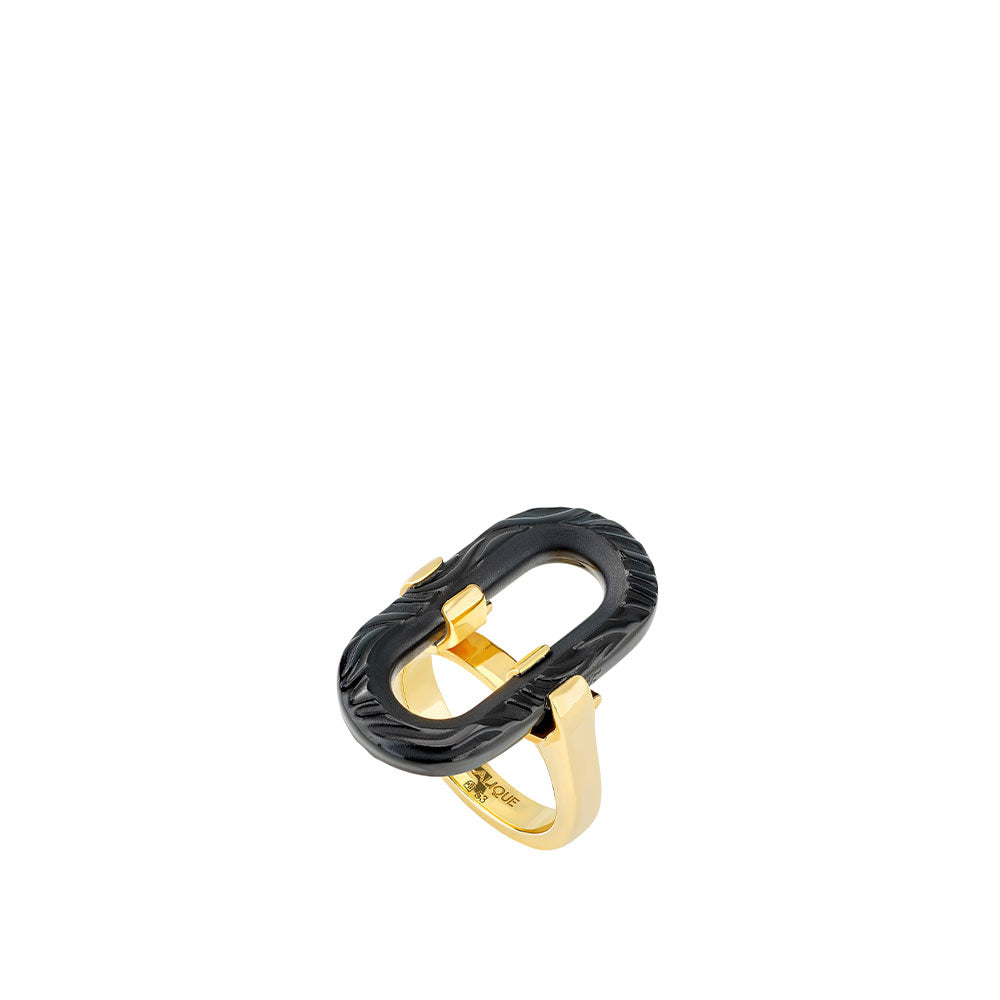 BAGUE EMPREINTE ANIMALE - CRISTAL NOIR, PLAQUÉ OR JAUNE