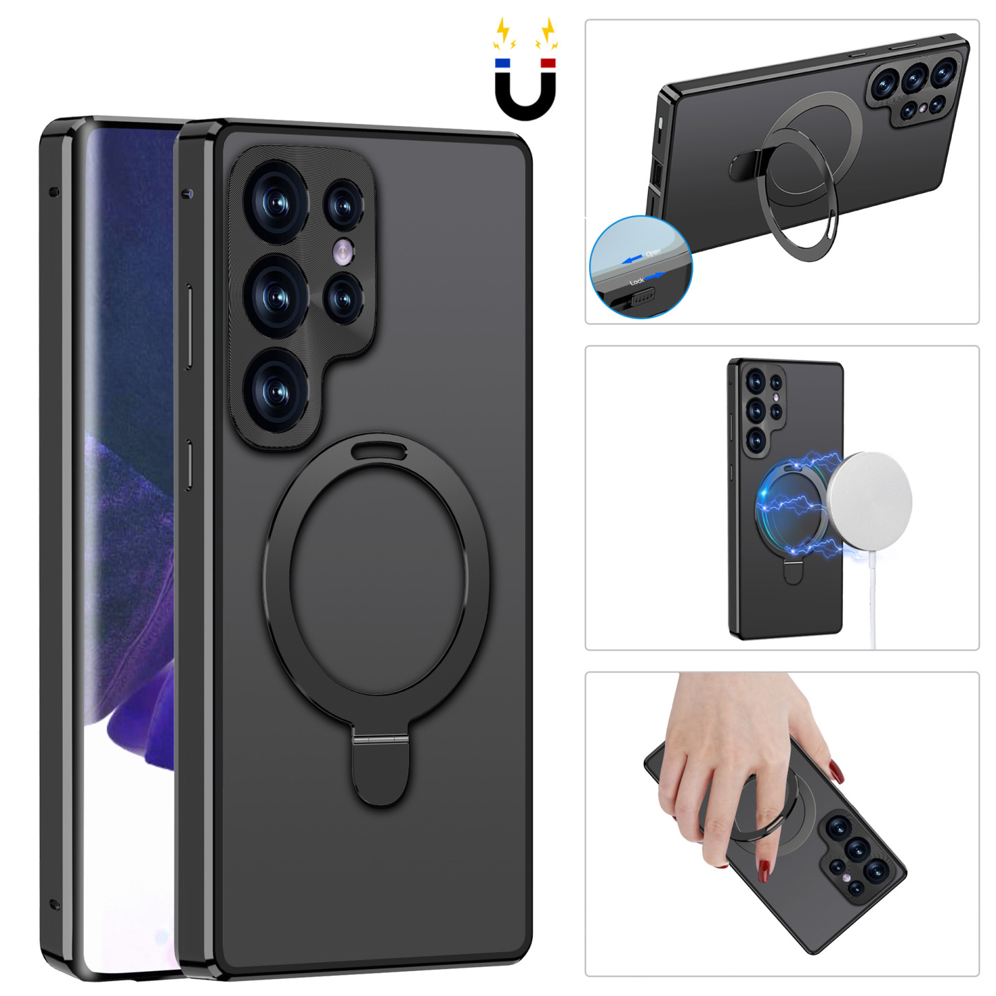 Magneto Metal Magnetic MagSafe Folding Bracket Phone Case for Samsung