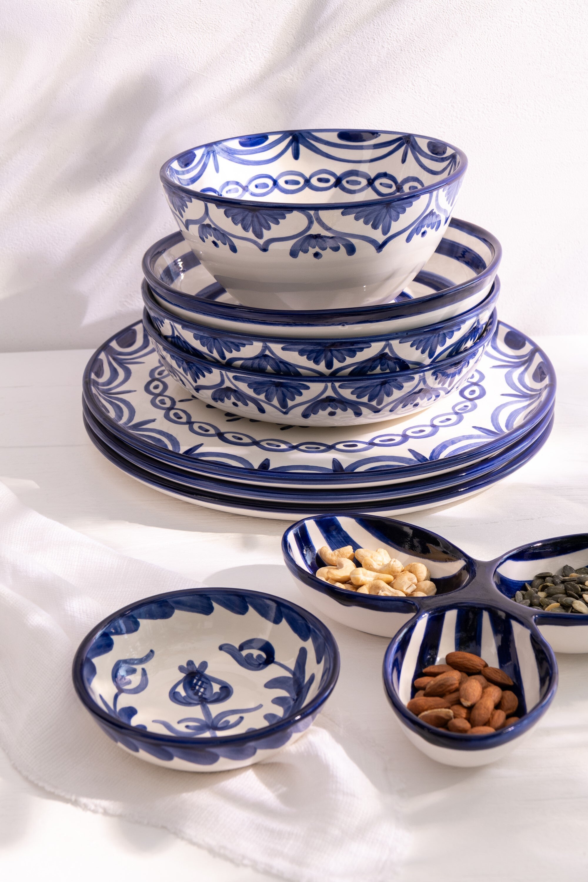 J-Line kom Granada Low - keramiek - wit blauw - small - Ø 14