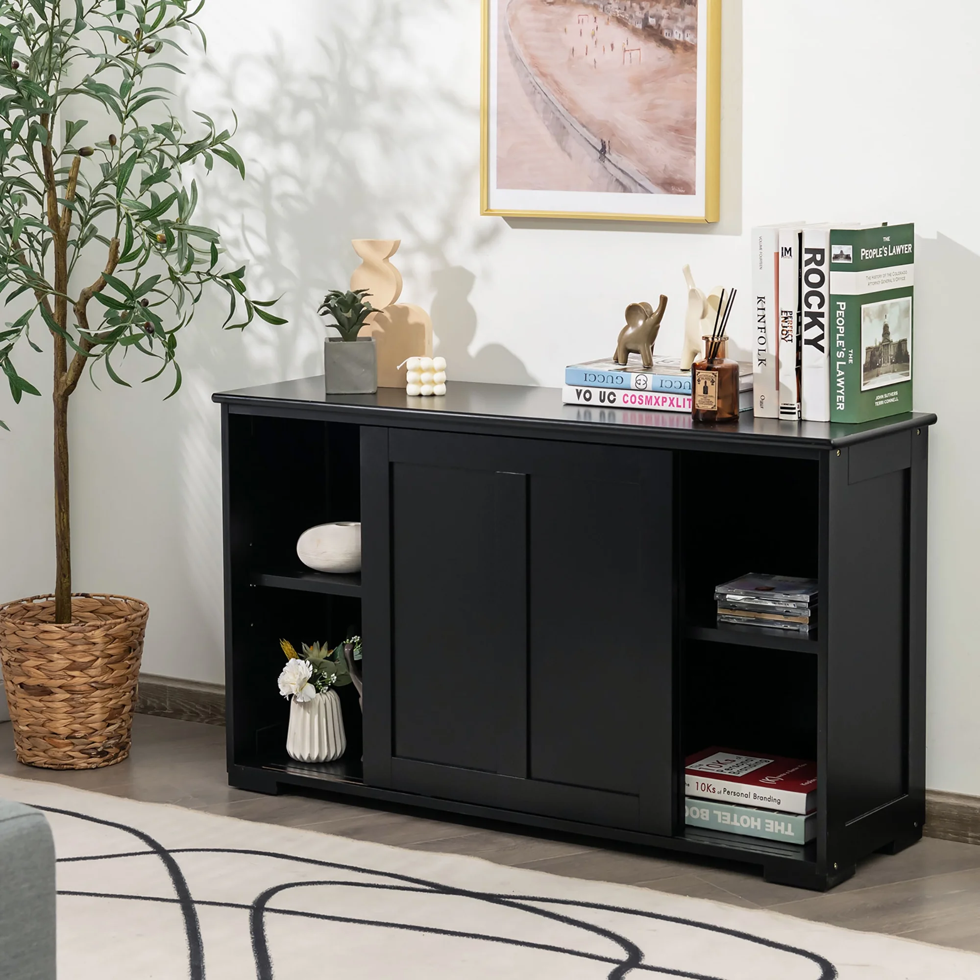 Costway Kitchen Storage Cabinet Sideboard Buffet Cupboard Wood Sliding Door Pantry White - Image 24