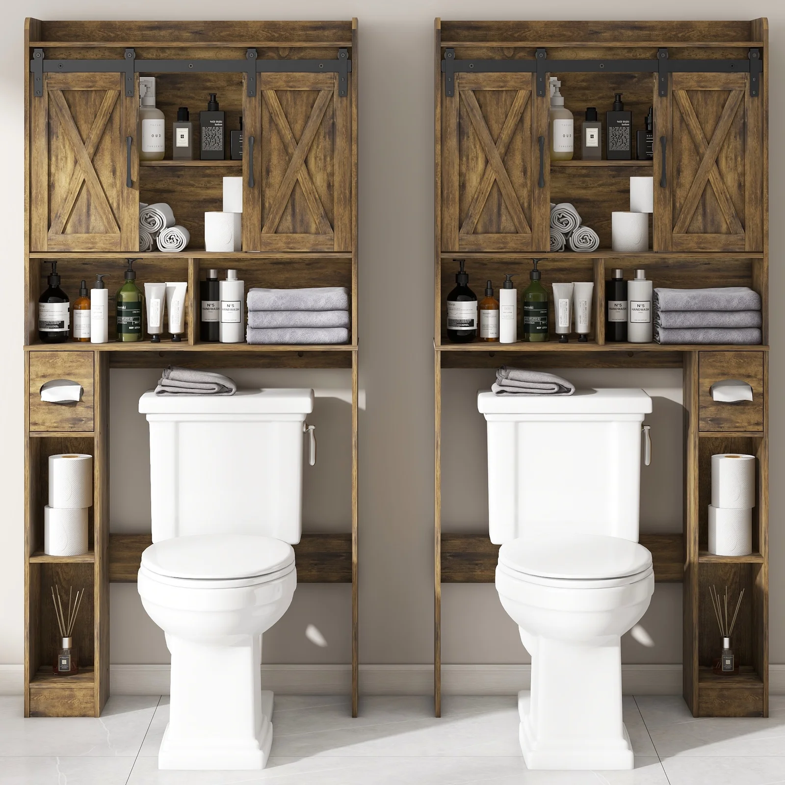 Over The Toilet Storage Cabinet, Farmhouse Storage Cabinet Over Toilet with Sliding Doors-Home Space-Saving Toilet Rack, for Bathroom, Restroom, Laundry - Image 25