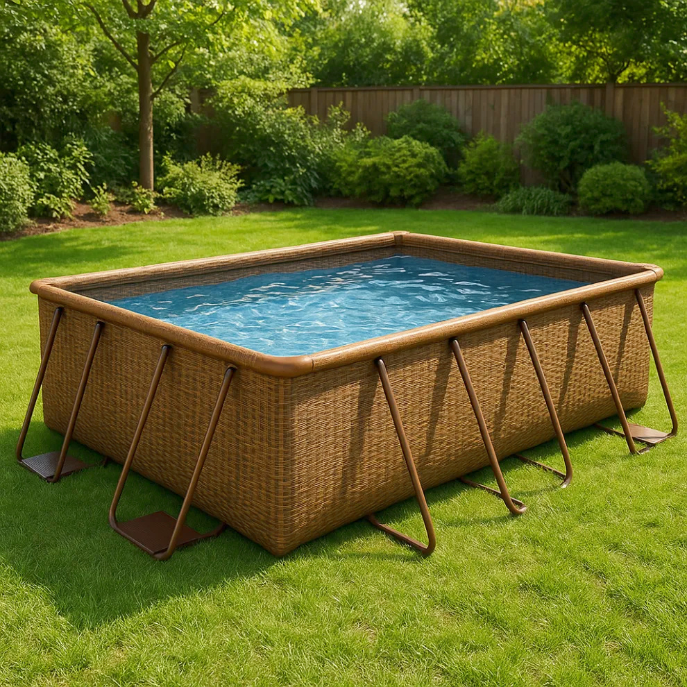 piscina tubular rectangular, piscina desmontable rectangular marrón mimbre, marrón, metal y PVC, jardín y exteriores, 549x274x122 cm uIGtnVU638gn