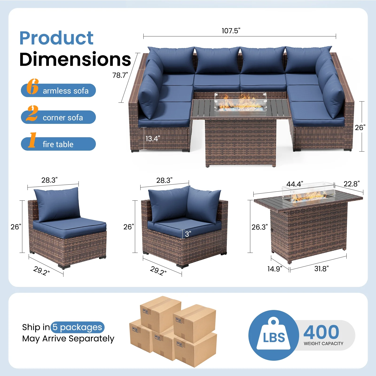 ELPOSUN Patio Furniture Set, Outdoor Patio Furniture Wicker Furniture Couch Set, 5 Pieces Outdoor Sectional Sofa, Patio Furniture Set, Outdoor Patio Set for Balcony Furniture (Grey) - Image 28