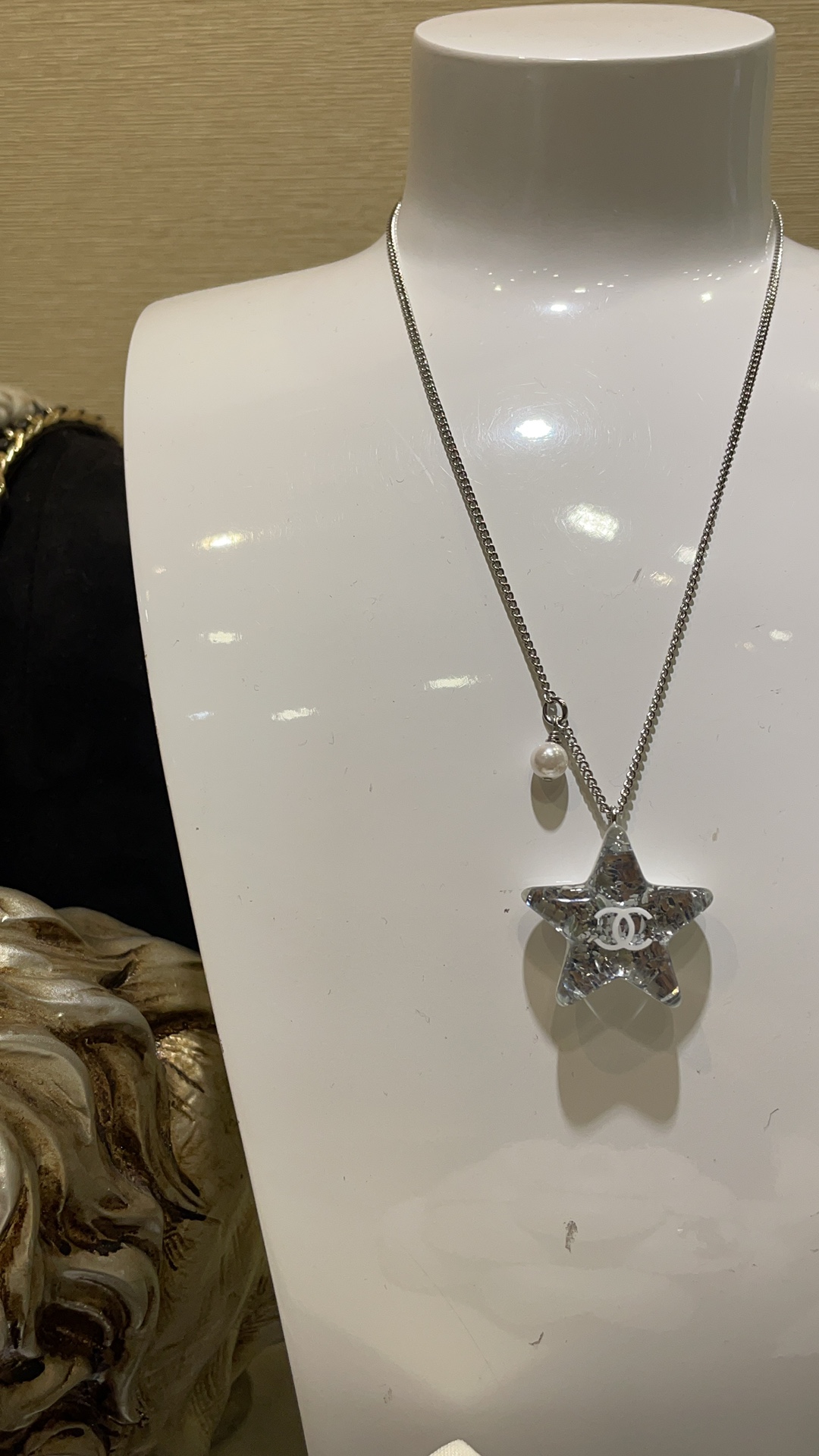 Chanel Silver Shiny Star Necklace and Earrings - Original Replica Club
