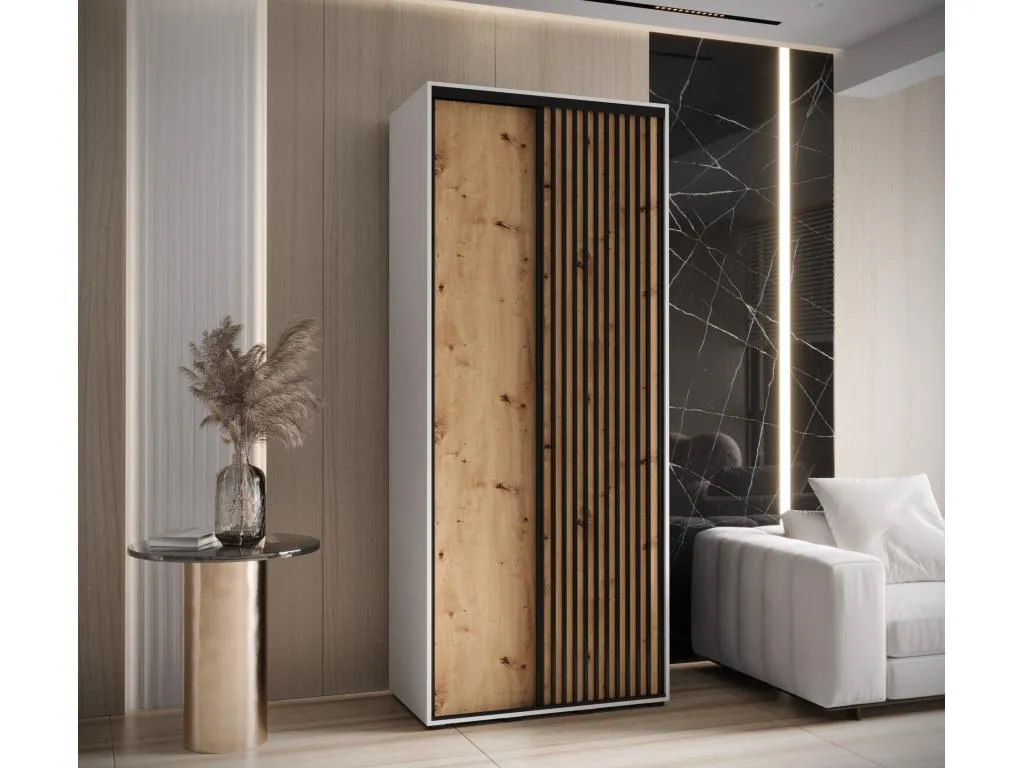 Armario Nidovia corredero blanco/artisan, 235,2x100x45 cm, 2 puertas lif3446233
