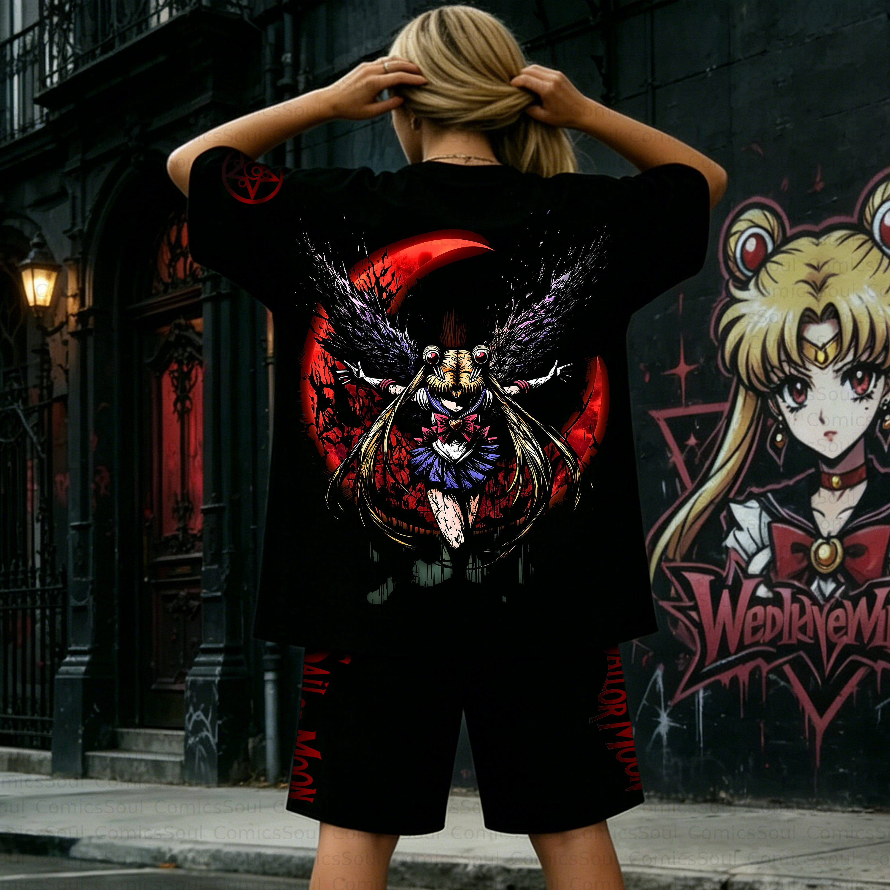 Unisex Anime Inspired Vintage T-shirt& Shorts 2 Pieces Set
