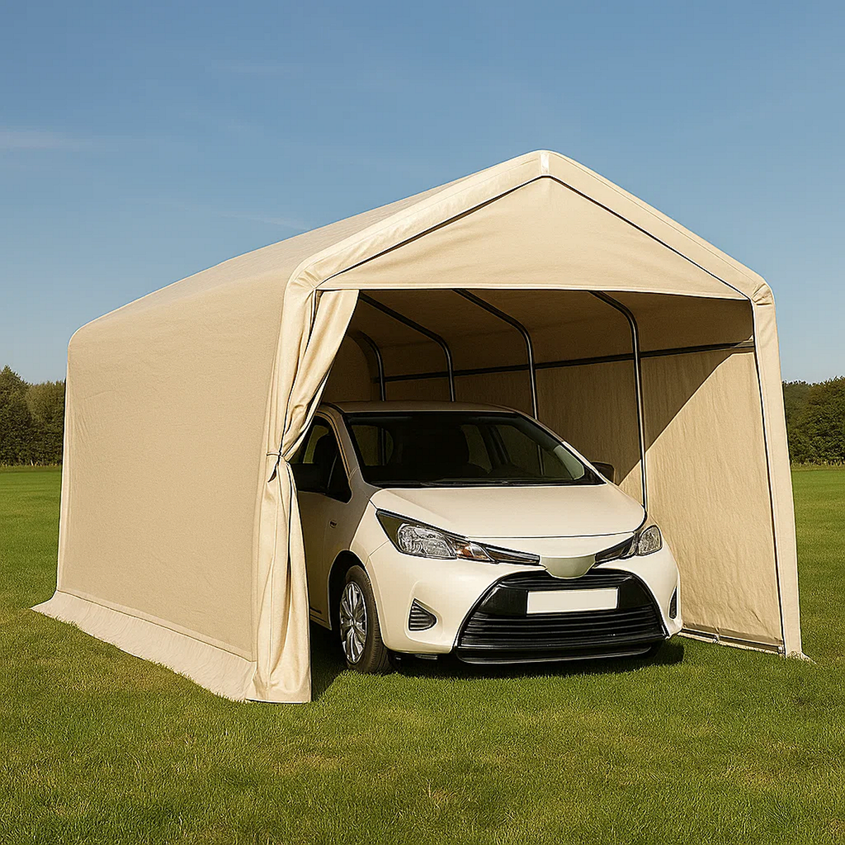 Carpa garaje 4.8x3.6x2.68m PE estructura de acero beige impermeable para coche exterior