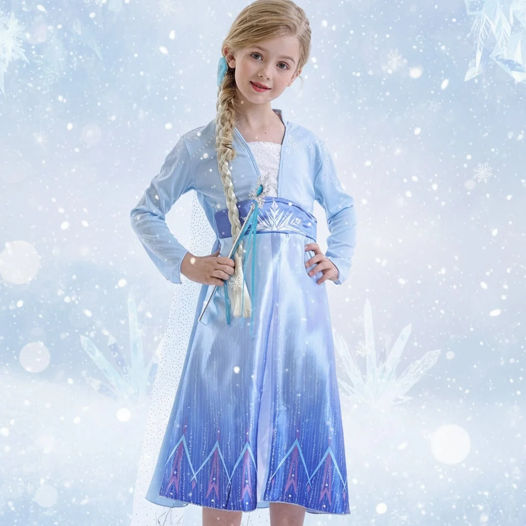Halloween Costumes Girls Ice Princess Dress Cape Set - Image 2 Halloween Costumes Girls Ice Princess Dress Cape Set - Image 2