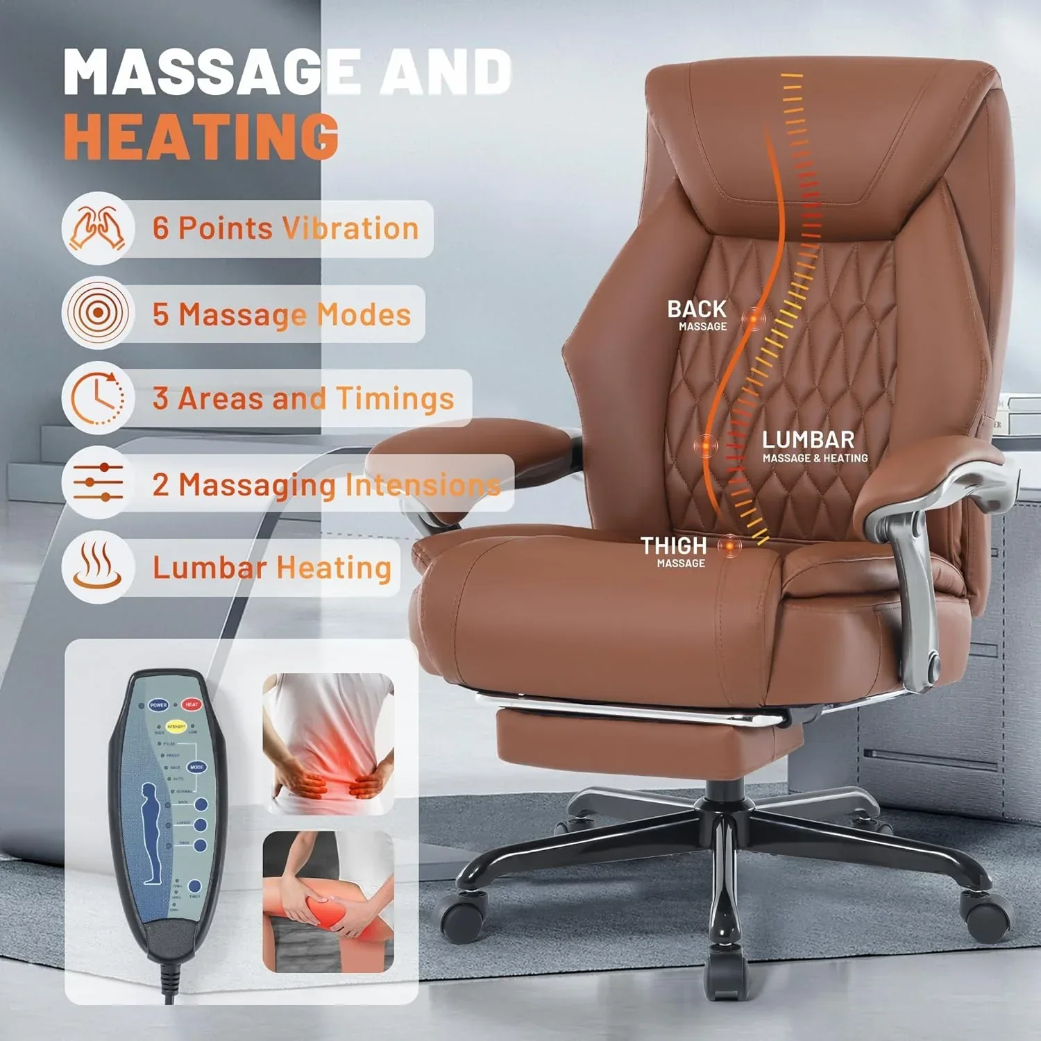 Massage Office Chair with Heating and Footrest Ergonomic Executive Reclining Office Chair