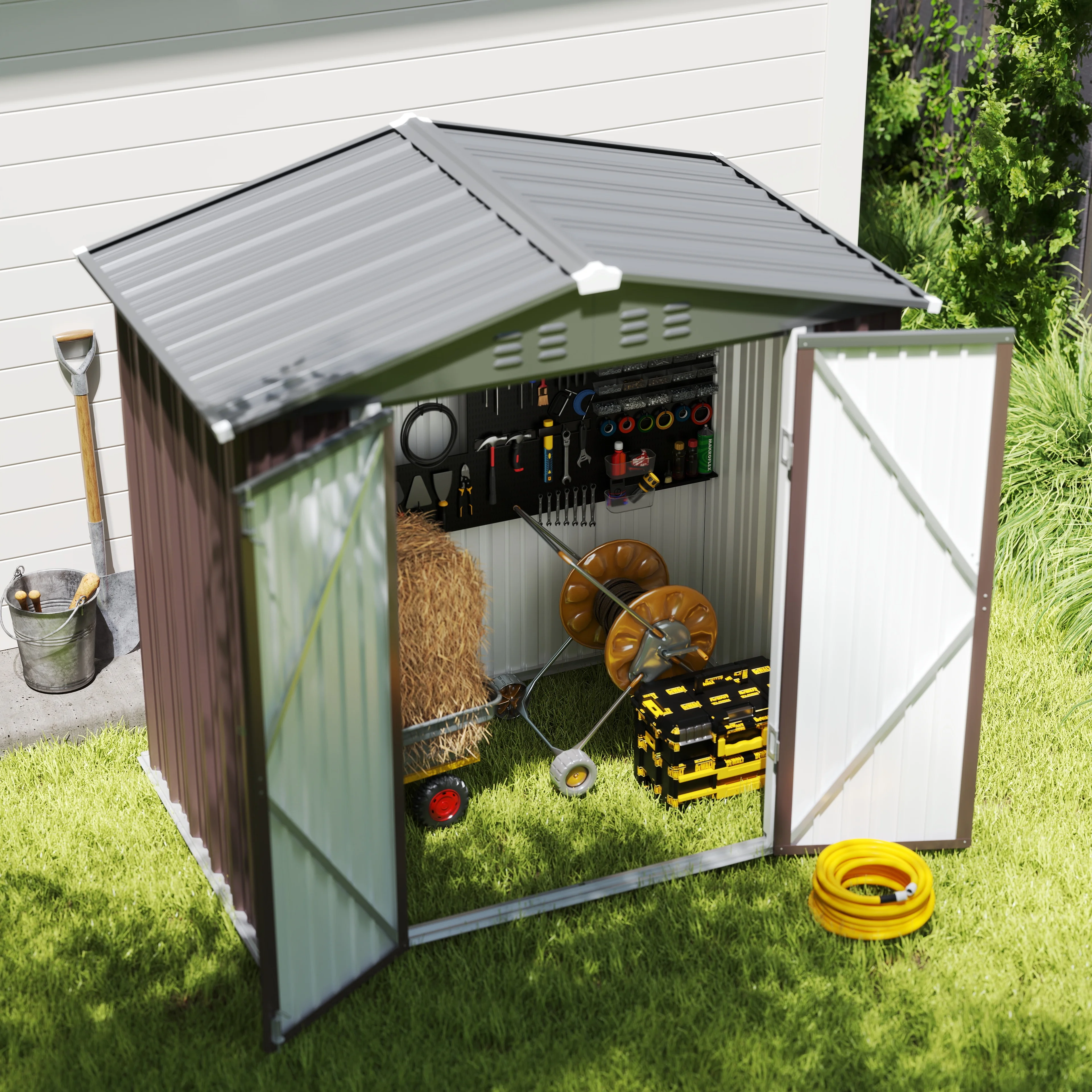5'x3' Outdoor Storage Shed, Asofer Shed and Outdoor Storage Clearance, Weatherproof Tool Shed, Brown - Image 16