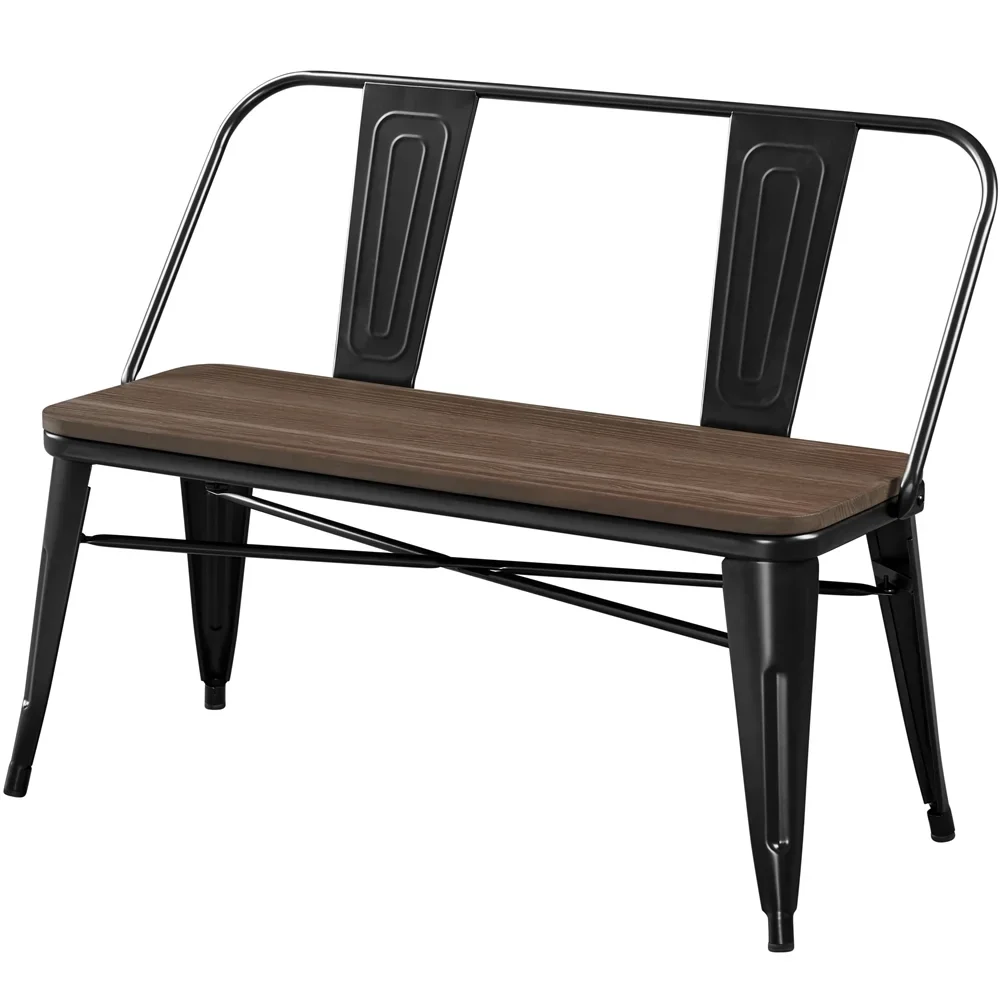 Yaheetech Industrial Metal Dining Bench with Upholstered Seat,Black