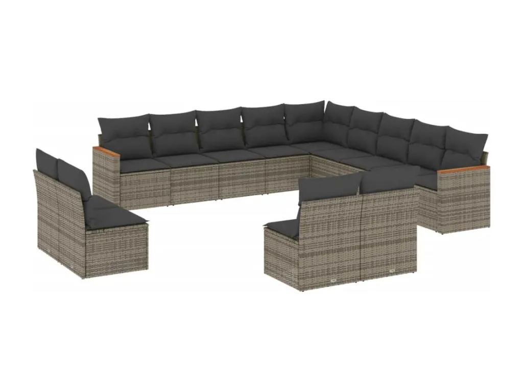 Banakdecoracion Set sofás de jardín con cojines 13 piezas ratán sintético gris EZRI24775