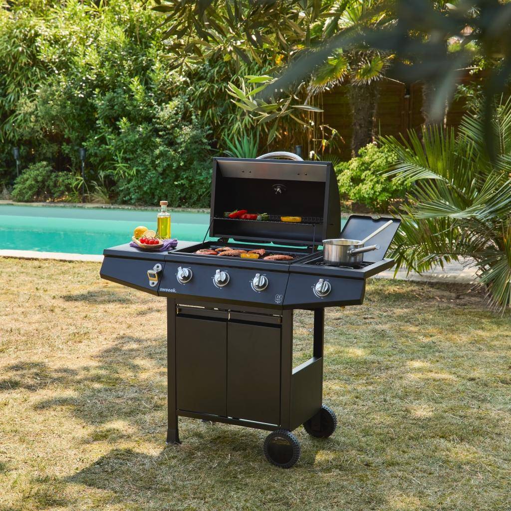 Treville 3 - Barbacoa de gas con 3 quemadores y 1 quemador lateral