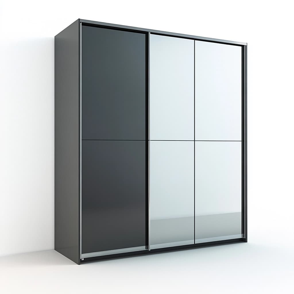 Armario moderno con puertas correderas para dormitorio en blanco y negro de melamina con compartimentos amplios 200x180x60cm